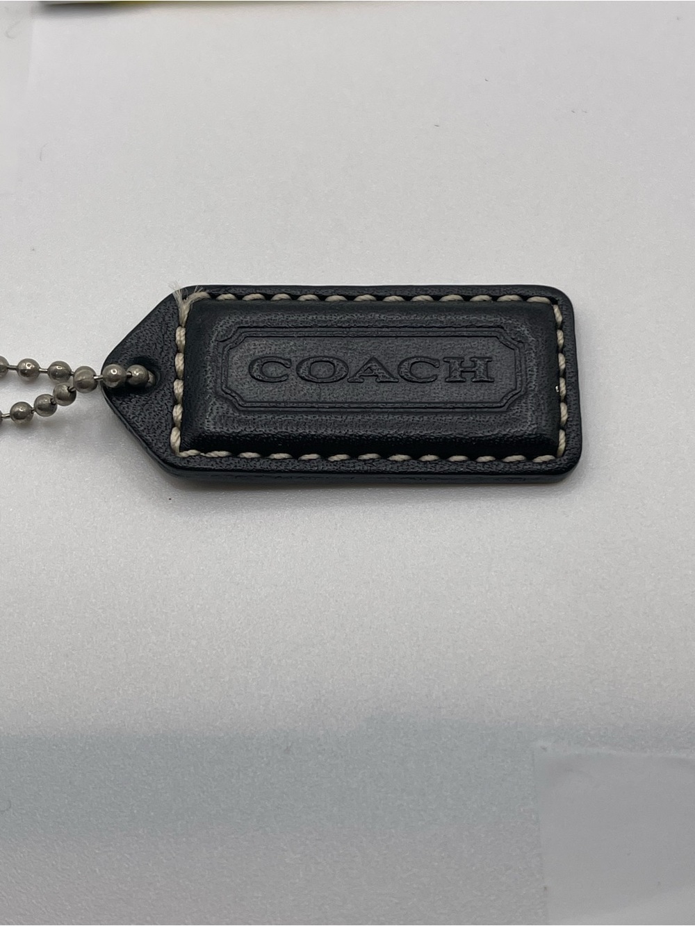 Coach Black Leather Hang Tag with White Stitching